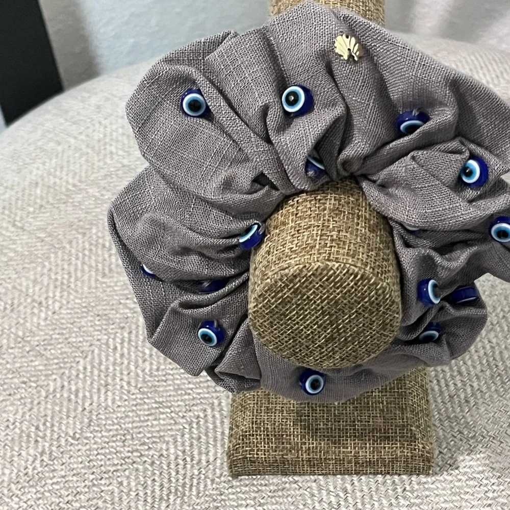 LELE SADOUGHI NWT AUTHENTIC EVIL 🧿EYE OVERSIZED WOVEN LINEN -BLEND SCRUNCHIE - Picture 3 of 11